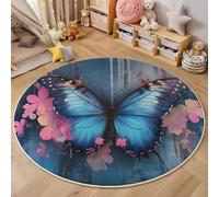 ALTCIRNMD Tappeto Da Gioco Bambini Stampato In 3D Rotondo Blu Polvere Fiori Farfalle Area Giochi Graffiti Astratti Per La Casa Cameretta Soggiorno Divano Sala Da Pranzo Grande,140Cm