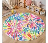 ALTCIRNMD Tappeto Da Gioco Bambini Stampato In 3D Rotondo Colore Fuochi D'Artificio Di Linea Area Giochi Arte Dell'Acquerello Per La Casa Cameretta Soggiorno Divano Sala Da Pranzo Grande,200Cm