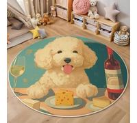 ALTCIRNMD Tappeto Da Gioco Bambini Stampato In 3D Rotondo Giallo Crema Barboncino Da Cibo Area Giochi Animali Carini Per La Casa Cameretta Soggiorno Divano Sala Da Pranzo Grande,120Cm