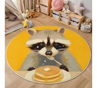 ALTCIRNMD Tappeto Da Gioco Bambini Stampato In 3D Rotondo Giallo Grigiastro Procione Pancake Area Giochi Animali Carini Per La Casa Cameretta Soggiorno Divano Sala Da Pranzo Grande,180Cm