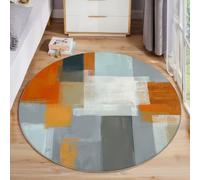 ALTCIRNMD Tappeto Da Gioco Bambini Stampato In 3D Rotondo Grigio-Arancio Blocchi Di Colore Astratti Area Giochi Geometria Semplice Per La Casa Cameretta Soggiorno Divano Sala Da Pranzo Grande,160Cm