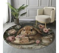ALTCIRNMD Tappeto Da Gioco Bambini Stampato In 3D Rotondo Marrone Coniglietto Di Torta Area Giochi Stile Pastorale Retrò Per La Casa Cameretta Soggiorno Divano Sala Da Pranzo Grande,100Cm