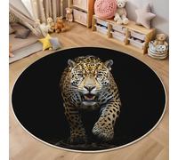 ALTCIRNMD Tappeto Da Gioco Bambini Stampato In 3D Rotondo Marrone-Nero Giaguaro Feroce Area Giochi Fotografare Gli Animali Per La Casa Cameretta Soggiorno Divano Sala Da Pranzo Grande,120Cm