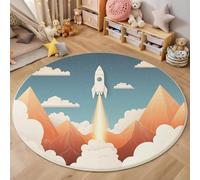 ALTCIRNMD Tappeto Da Gioco Bambini Stampato In 3D Rotondo Rosso Bianco Razzo Shanyun Area Giochi Illustrazione Di Cartone Animato Per La Casa Cameretta Soggiorno Divano Sala Da Pranzo Grande,140Cm