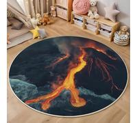 ALTCIRNMD Tappeto Da Gioco Bambini Stampato In 3D Rotondo Rosso Blu Vulcano Di Lava Area Giochi Paesaggio Fantastico Per La Casa Cameretta Soggiorno Divano Sala Da Pranzo Grande,200Cm
