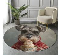 ALTCIRNMD Tappeto Da Gioco Bambini Stampato In 3D Rotondo Rosso Grigiastro Schnauzer Gelato Area Giochi Dipinto Ad Olio Di Animali Per La Casa Cameretta Soggiorno Divano Sala Da Pranzo Grande,100Cm