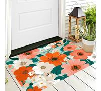 ALTCIRNMD Tappeto D'Ingresso Bianco Arancione Fiori Semplici 3D Piante Moderne Zerbino Antiscivolo 80X120Cm Elegante Tappetino Per Giardino Porta Anteriore E Posteriore Corridoio