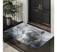 ALTCIRNMD Tappeto D'Ingresso Bianco Grigiastro Leopardo Delle Nevi 3D Fotografia Realistica Zerbino Antiscivolo 50X80Cm Elegante Tappetino Per Giardino Porta Anteriore E Posteriore Corridoio
