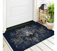 ALTCIRNMD Tappeto D'Ingresso Blu Bianco Testa Di Lupo Simmetrica 3D Animali Fantastici Zerbino Antiscivolo 40X60Cm Elegante Tappetino Per Giardino Porta Anteriore E Posteriore Corridoio