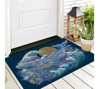 ALTCIRNMD Tappeto D'Ingresso Blu Scuro Balenottera Azzurra Tra Le Onde 3D Animali Fantastici Zerbino Antiscivolo 80X120Cm Elegante Tappetino Per Giardino Porta Anteriore E Posteriore Corridoio
