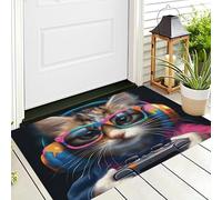 ALTCIRNMD Tappeto D'Ingresso Colore Gatto Con Le Cuffie 3D Dipinto Ad Olio Di Animali Zerbino Antiscivolo 70X100Cm Elegante Tappetino Per Giardino Porta Anteriore E Posteriore Corridoio