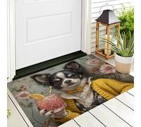ALTCIRNMD Tappeto D'Ingresso Giallo Nero Cucciolo Da Cocktail 3D Animali Dei Fiori Zerbino Antiscivolo 90X150Cm Elegante Tappetino Per Giardino Porta Anteriore E Posteriore Corridoio