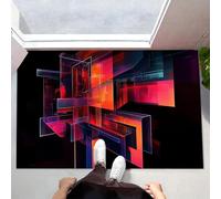ALTCIRNMD Tappeto D'Ingresso Nero Rosso Cubo Flash 3D Futuro Cyberpunk Zerbino Antiscivolo 50X80Cm Elegante Tappetino Per Giardino Porta Anteriore E Posteriore Corridoio