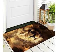 ALTCIRNMD Tappeto D'Ingresso Oro Nero Leone Sole 3D Dipinto Ad Olio Di Animali Zerbino Antiscivolo 50X80Cm Elegante Tappetino Per Giardino Porta Anteriore E Posteriore Corridoio