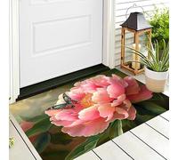 ALTCIRNMD Tappeto D'Ingresso Rosa Verde Peonia Farfalla 3D Pittura A Olio Fantasy Zerbino Antiscivolo 70X100Cm Elegante Tappetino Per Giardino Porta Anteriore E Posteriore Corridoio