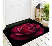 ALTCIRNMD Tappeto D'Ingresso Rosso Rose Luminose 3D Piante Realistiche Zerbino Antiscivolo 80X120Cm Elegante Tappetino Per Giardino Porta Anteriore E Posteriore Corridoio