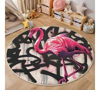 ALTCIRNMD Tappeto Nero Rosso Fenicottero Di Linea 3D Rotondo Soggiorno,Animali Graffiti Fantasiatappeto Con Motivo Stampato,Tappetino Decorazioni Per La Casa,Antiscivolo Zerbino,140Cm