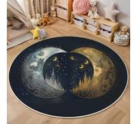 ALTCIRNMD Tappeto Oro Argento Città Della Luna 3D Rotondo Soggiorno,Paesaggio Fantastico Fantasiatappeto Con Motivo Stampato,Tappetino Decorazioni Per La Casa,Antiscivolo Zerbino,160Cm
