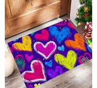 ALTCIRNMD Tappeto Pennellate A Forma Di Cuore Zerbino Da Interno Ed Esterno Graffiti Creativi Senza Fondo Antiscivolo Tappetino Di Benvenuto Per Porta D'Ingresso Cucina Soggiorno, 90X150Cm