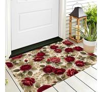 ALTCIRNMD Tappeto Rose Borgogna Zerbino Da Interno Ed Esterno Illustrazioni Retrò Senza Fondo Antiscivolo Tappetino Di Benvenuto Per Porta D'Ingresso Cucina Soggiorno,90X150Cm