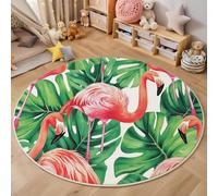 ALTCIRNMD Tappeto Rosso Verde Monstera Flamingo 3D Rotondo Soggiorno,Animali Tropicali Fantasiatappeto Con Motivo Stampato,Tappetino Decorazioni Per La Casa,Antiscivolo Zerbino,160Cm