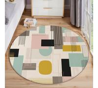 ALTCIRNMD Tappeto Rotondo 120Cm Morbido,Geometria Lineare Antiscivolo Per Salotto,Camera Da Letto,Cameretta Bambini E Balcone Tavolino,Modernismo Rosa Grigiastro