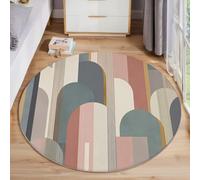 ALTCIRNMD Tappeto Rotondo Grande Arco Lineare 3D Design,Estetica Minimalista Stampa Grandi Antiscivolo Tondo Moquette,Soggiorno Bambini Camera,Cucina,Bagno,Domestica Decor,180Cm Blu Polvere