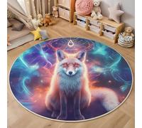 ALTCIRNMD Tappeto Rotondo Grande Stella Luna Volpe 3D Design,Creature Magiche Stampa Grandi Antiscivolo Tondo Moquette,Soggiorno Bambini Camera,Cucina,Bagno,Domestica Decor,100Cm Blu Rosso