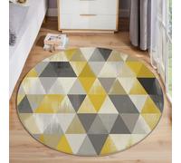 ALTCIRNMD Tappeto Rotondo Grande Trama Triangolare 3D Design,Geometria Estetica Stampa Grandi Antiscivolo Tondo Moquette,Soggiorno Bambini Camera,Cucina,Bagno,Domestica Decor,120Cm Giallo-Grigiastro
