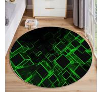ALTCIRNMD Tappeto Rotondo Nero Verde Cubo Lineare Per Soggiorno,Geometria Astratta,Lavabile Morbido E Antiscivolo Per Camera Da Letto E Balcone Corridoio Tavolino,160Cm