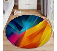 ALTCIRNMD Tappeto Rotondo Salotto,Stampa Blu Giallo Spigoli Vivi Tappeti Antiscivolo Morbido Geometria Astratta Per Decorativo Camera Lett Cameretta Cucina Casa Zona Balcone,120Cm