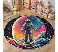 ALTCIRNMD Tappeto Salotto Rotondo 100Cm Pianeta Astronauta,Decorazioni Per Interni Tappeti Personaggi Illustrati Stampato In 3D Materassini Scendiletto Soggiorno Grandi Tappetini Gioco,Colore