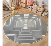 ALTCIRNMD Tappeto Salotto Rotondo 100Cm Spazio Tridimensionale,Decorazioni Per Interni Tappeti Geometria Solida Stampato In 3D Materassini Scendiletto Soggiorno Grandi Tappetini Gioco,Bianco