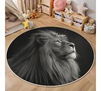 ALTCIRNMD Tappeto Salotto Rotondo 120Cm Leone Possente,Decorazioni Per Interni Tappeti Fotografare Gli Animali Stampato In 3D Materassini Scendiletto Soggiorno Grandi Tappetini Gioco,In Bianco E Nero