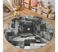 ALTCIRNMD Tappeto Salotto Rotondo 120Cm Spazio Tridimensionale,Decorazioni Per Interni Tappeti Geometria Solida Stampato In 3D Materassini Scendiletto Soggiorno Grandi Tappetini Gioco,Grigio