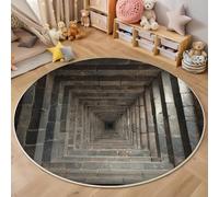 ALTCIRNMD Tappeto Salotto Rotondo 200Cm Tunnel Quadrato,Decorazioni Per Interni Tappeti Architettura Indiana Antica Stampato In 3D Materassini Scendiletto Soggiorno Grandi Tappetini Gioco,Grigio