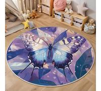 ALTCIRNMD Tappeto Viola-Blu Farfalla Foglia 3D Rotondo Soggiorno,Insetti Pixel Fantasiatappeto Con Motivo Stampato,Tappetino Decorazioni Per La Casa,Antiscivolo Zerbino,180Cm