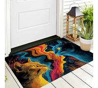 ALTCIRNMD Tappeto Zerbino Arancione Blu Gatto Fiammeggiante 3D Morbido Antiscivolo Animali Fantastici Per Sala Da Pranzo Veranda Ingresso Casa Ingresso Esterno Cortile Pavimento Patio,80X120Cm