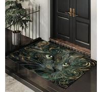 ALTCIRNMD Verde Dorato Gatto Di Linea Tappeto Lavabile Per Corridoio,40X60Cm Pelo Basso Morbido E Antiscivolo Tappeto Da Bagno Con Stampe Animali Ritratti Per Cucina Camera Da Letto Ingresso