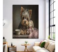 ALTCIRNMD Yorkshire Terrier Affiche Marrone Rosato Animali Carini Abstraite Sur Toile Tableau Art Peintures Decoration Murale Pour Salon Maison Chambre,Impression Sans Cadre 50X70Cm