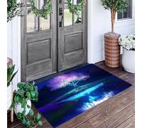 ALTCIRNMD Zerbino Albero Splendente Del Lago 60X90Cm Per Interni,Antiscivolo E Lavabile In Lavatrice,Tappeto Da Ingresso Stile Paesaggio Magico In Blu-Verde,Pelo Basso E Antipelo Per Porta D’Ingresso