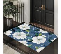 ALTCIRNMD Zerbino Blu Bianco Floreale A Pois 90X150Cm Per Interni, Antiscivolo E Lavabile In Lavatrice, Tappeto Da Ingresso Stile Acquerello Botanico, Pelo Basso E Antipelo Per Porta D’Ingresso