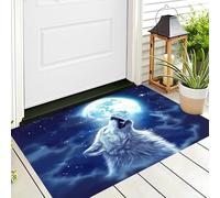ALTCIRNMD Zerbino Di Benvenuto 40X60Cm Blu Bianco Luna Lupo Bianco Antiscivolo Morbido E Accogliente,Animali Fantastici Per Esterni Interni Ingresso Patio Porte Anteriori E Posteriori
