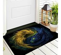 ALTCIRNMD Zerbino Di Benvenuto 40X60Cm Giallo Blu Drago Yin Yang Antiscivolo Morbido E Accogliente,Animali Fantastici Per Esterni Interni Ingresso Patio Porte Anteriori E Posteriori