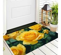 ALTCIRNMD Zerbino Di Benvenuto 50X80Cm Giallo Rose In Fiore Antiscivolo Morbido E Accogliente,Piante Eleganti Per Esterni Interni Ingresso Patio Porte Anteriori E Posteriori