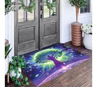 ALTCIRNMD Zerbino Di Benvenuto 50X80Cm Viola-Verde Albero Del Cerchio Radiante Antiscivolo Morbido E Accogliente,Universo Dei Sogni Per Esterni Interni Ingresso Patio Porte Anteriori E Posteriori