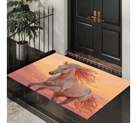 ALTCIRNMD Zerbino Di Benvenuto 60X90Cm Arancione-Bianco Cavalli Al Galoppo Antiscivolo Morbido E Accogliente,Animali Romantici Per Esterni Interni Ingresso Patio Porte Anteriori E Posteriori