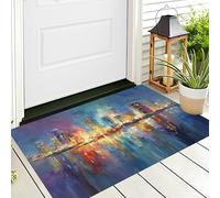 ALTCIRNMD Zerbino Di Benvenuto 60X90Cm Giallo Blu Città Colorata Antiscivolo Morbido E Accogliente,Edificio Dei Sogni Per Esterni Interni Ingresso Patio Porte Anteriori E Posteriori