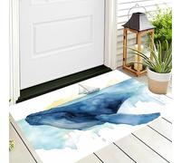 ALTCIRNMD Zerbino Di Benvenuto 70X100Cm Blu Bianco Barca A Vela Blue Whale Antiscivolo Morbido E Accogliente,Animali Ad Acquerello Per Esterni Interni Ingresso Patio Porte Anteriori E Posteriori
