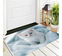ALTCIRNMD Zerbino Di Benvenuto 80X120Cm Blu Bianco Gatto Coperta Antiscivolo Morbido E Accogliente,Fotografia Di Animali Per Esterni Interni Ingresso Patio Porte Anteriori E Posteriori